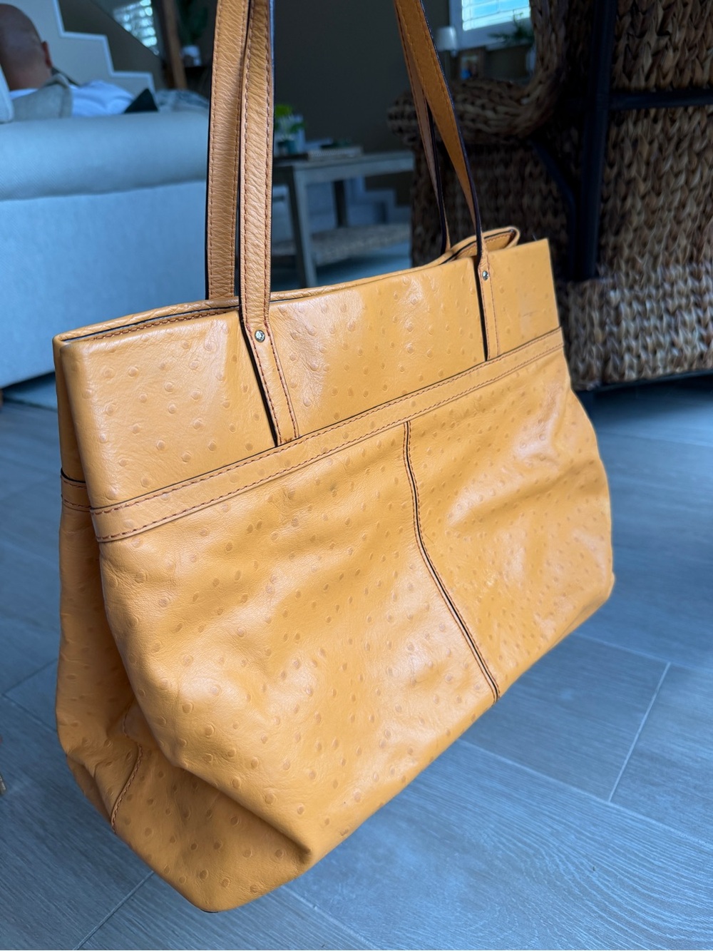 kate spade Orange Ostrich-Embossed Shoulder Tote - Picture 5 of 15